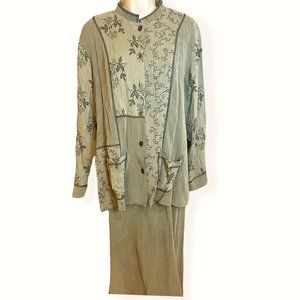 Coldwater Creek Sage Green Maxi Dress with Embroidered Jacket, 1X